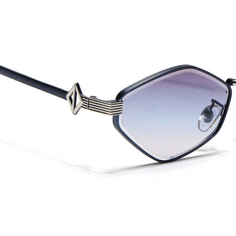 Hexagonal Sunglasses for Men & Women (Blue & Clear Lens | Blue & Silver Frame - MG7522)