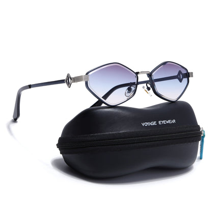 Hexagonal Sunglasses for Men & Women (Blue & Clear Lens | Blue & Silver Frame - MG7522)