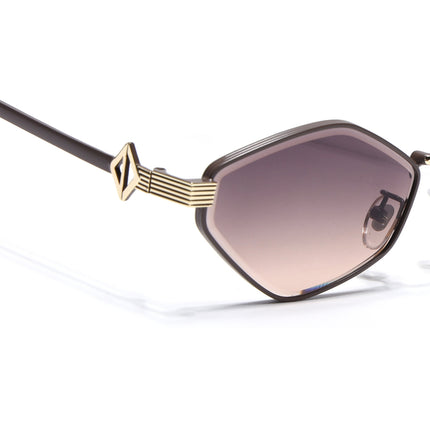 Hexagonal Sunglasses for Men & Women (Brown & Clear Lens | Brown & Golden Frame - MG7523)