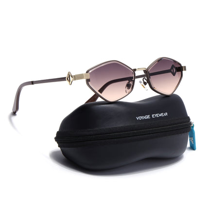Hexagonal Sunglasses for Men & Women (Brown & Clear Lens | Brown & Golden Frame - MG7523)