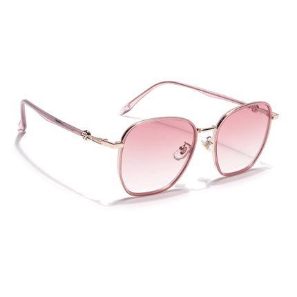 Voyage Select Square Polarized Sunglasses for Women (Pink & Clear Lens | Golden & Pink Frame - SLPMG6236)