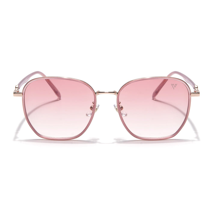 Voyage Select Square Polarized Sunglasses for Women (Pink & Clear Lens | Golden & Pink Frame - SLPMG6236)