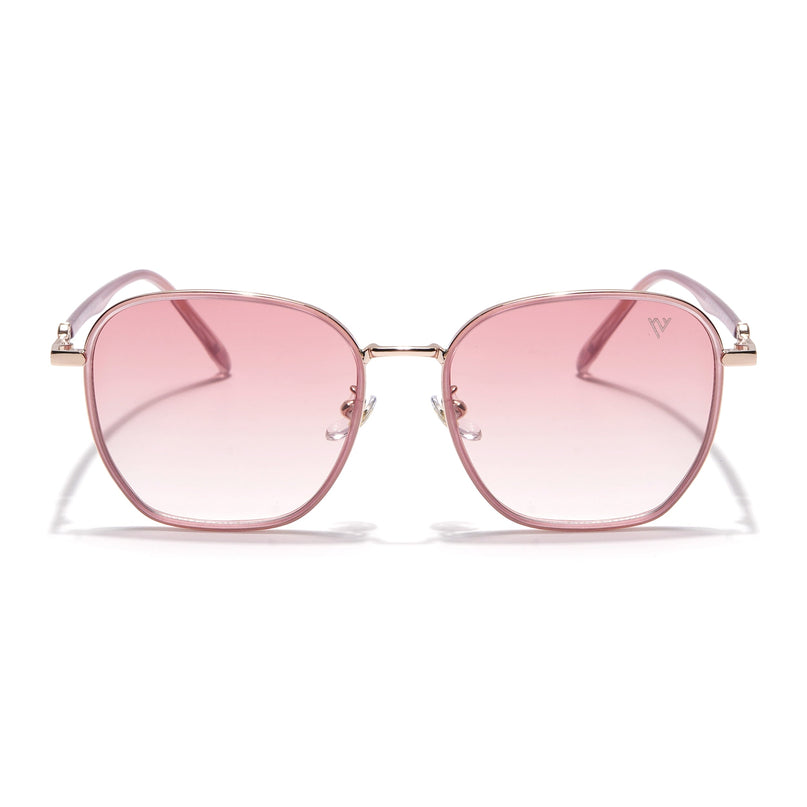 Voyage Select Square Polarized Sunglasses for Women (Pink & Clear Lens | Golden & Pink Frame - SLPMG6236)