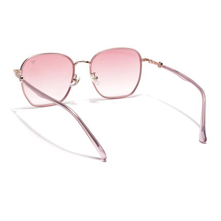 Voyage Select Square Polarized Sunglasses for Women (Pink & Clear Lens | Golden & Pink Frame - SLPMG6236)