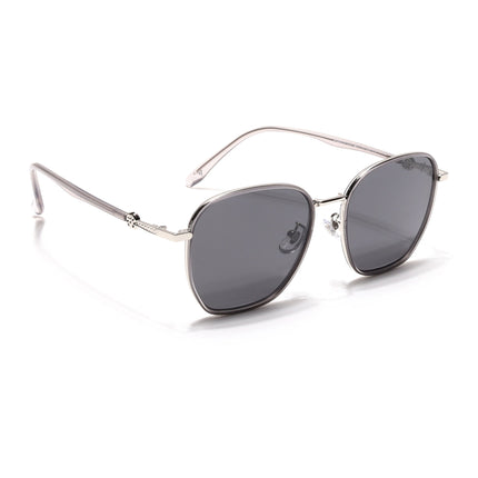Voyage Select Square Polarized Sunglasses for Women (Black Lens | Silver & Black Frame - SLPMG6238)