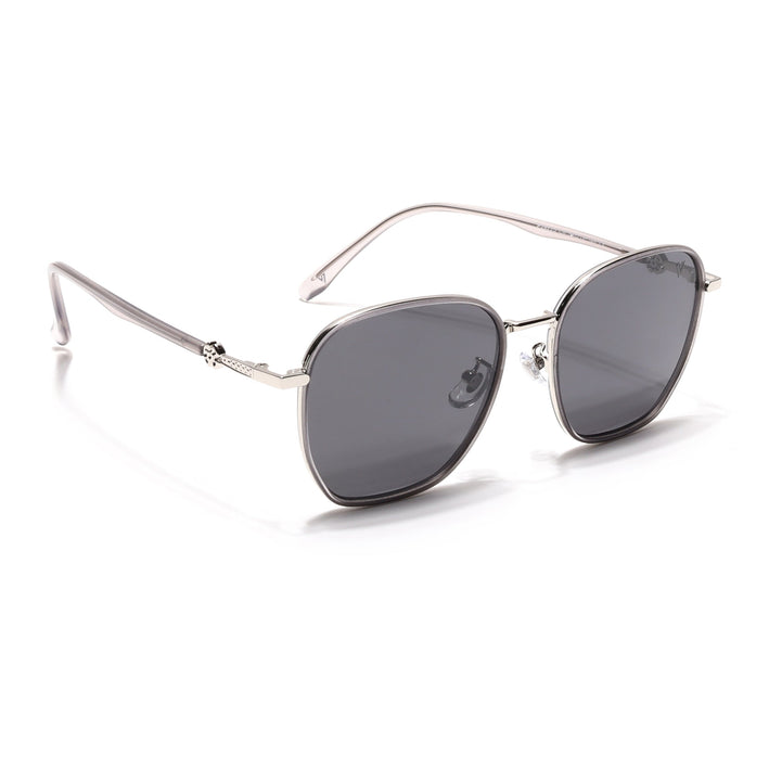 Voyage Select Square Polarized Sunglasses for Women (Black Lens | Silver & Black Frame - SLPMG6238)