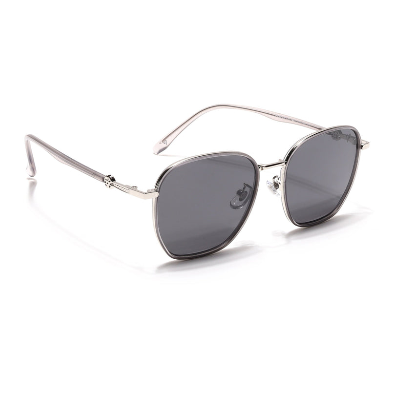 Voyage Select Square Polarized Sunglasses for Women (Black Lens | Silver & Black Frame - SLPMG6238)