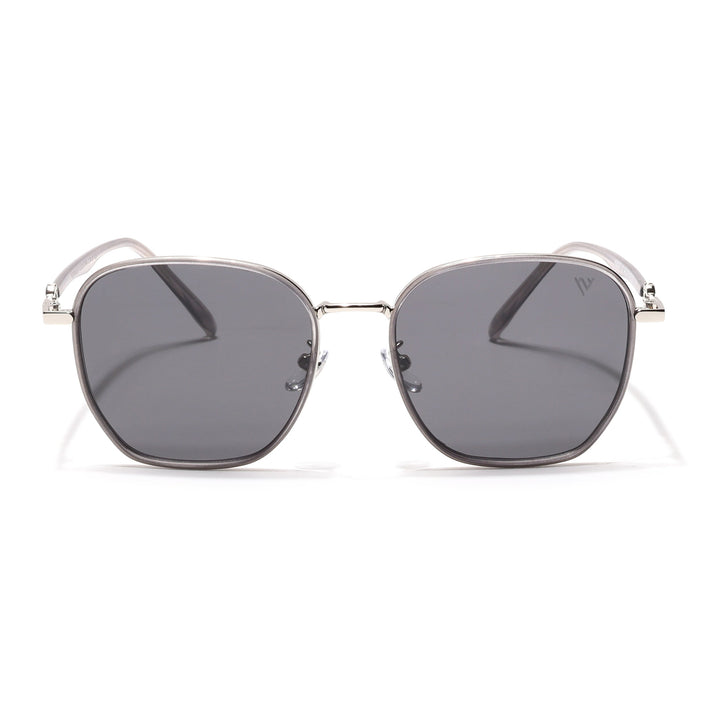 Voyage Select Square Polarized Sunglasses for Women (Black Lens | Silver & Black Frame - SLPMG6238)