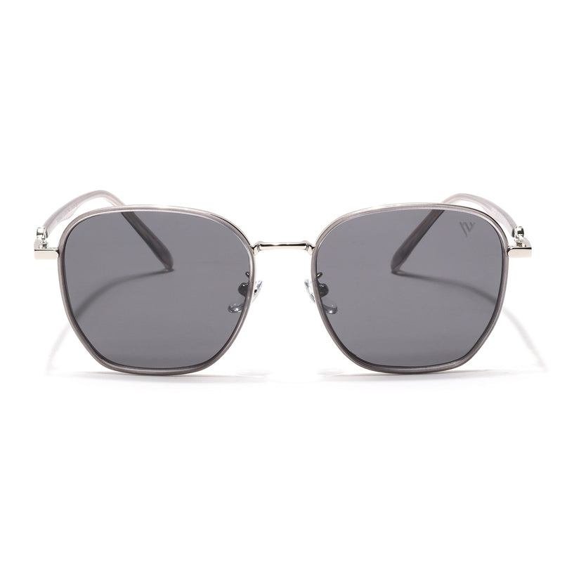 Voyage Select Square Polarized Sunglasses for Women (Black Lens | Silver & Black Frame - SLPMG6238)