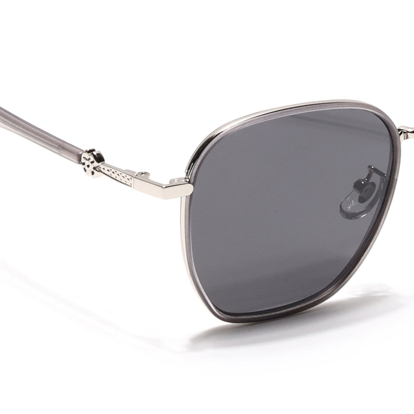 Voyage Select Square Polarized Sunglasses for Women (Black Lens | Silver & Black Frame - SLPMG6238)