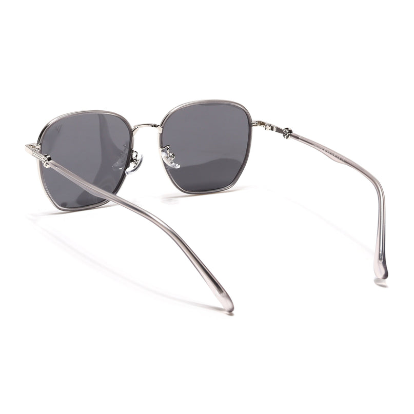 Voyage Select Square Polarized Sunglasses for Women (Black Lens | Silver & Black Frame - SLPMG6238)
