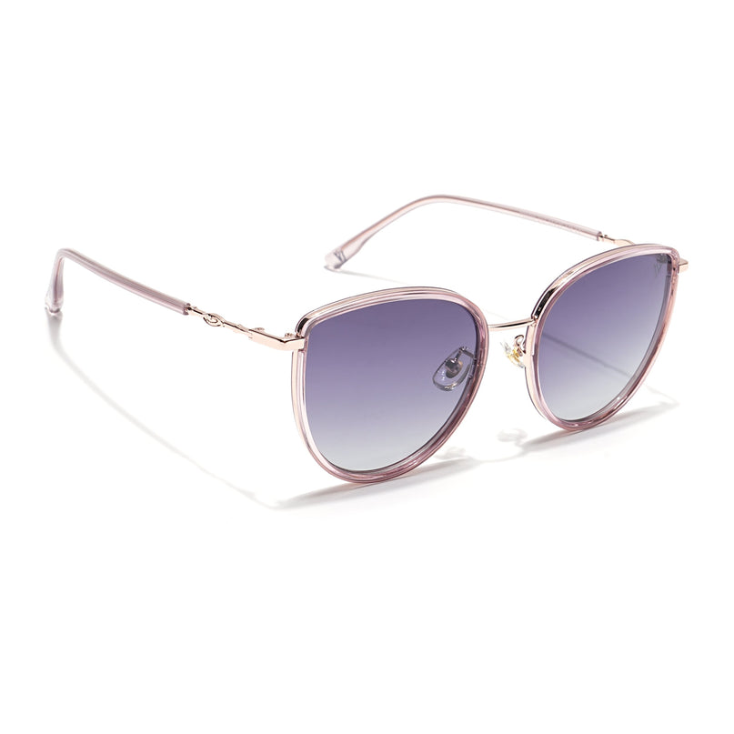 Voyage Select Cateye Polarized Sunglasses (Grey & Clear Lens | Golden & Light Purple Frame - SLPMG6245)