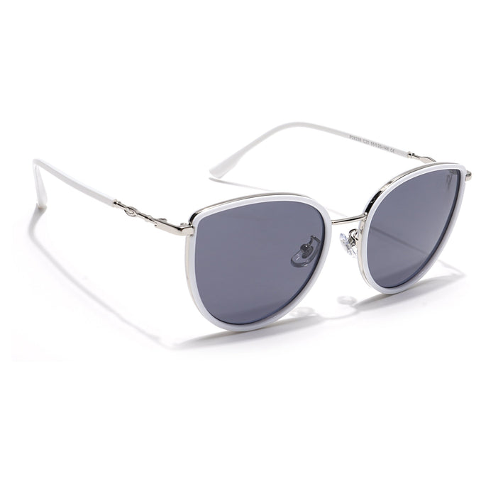 Voyage Select Cateye Polarized Sunglasses (Black Lens | Silver & White Frame - SLPMG6249)