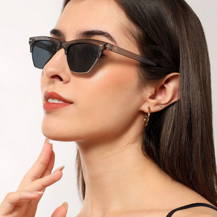 Eyejack Shine Grey Half Rim Sunglasses for Women (2829CL1210)