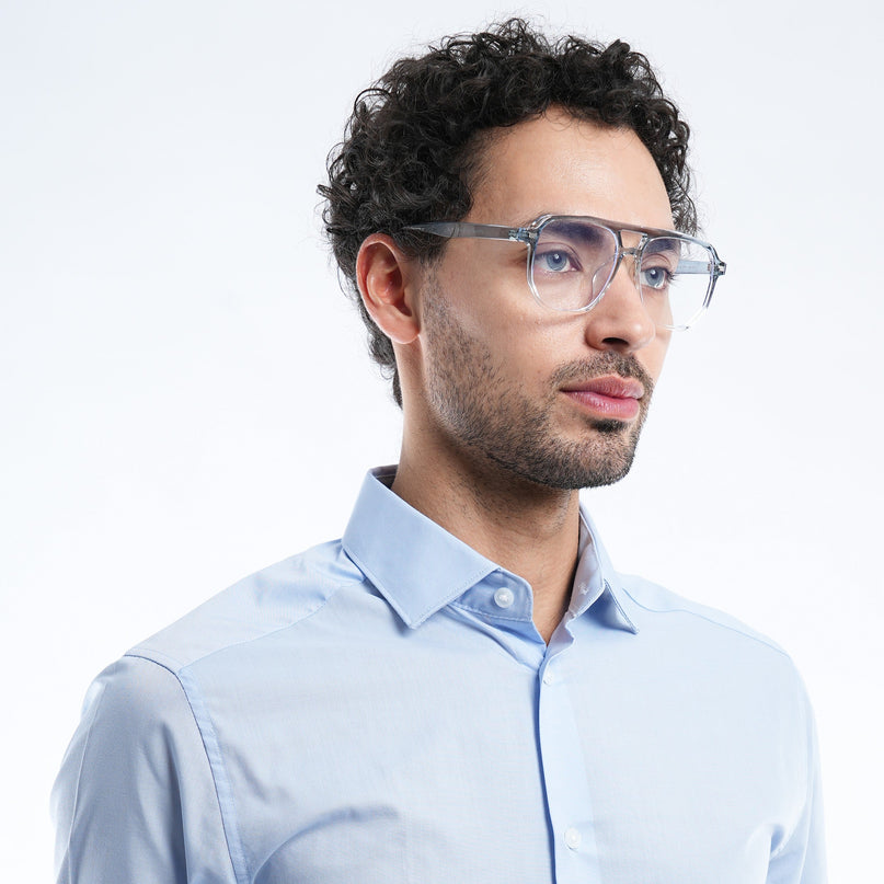 Voyage Light Blue & Clear Wayfarer Eyeglasses for Men & Women - MG4376-C4