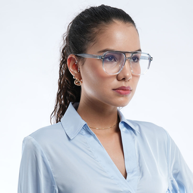 Voyage Light Blue & Clear Wayfarer Eyeglasses for Men & Women - MG4376-C4