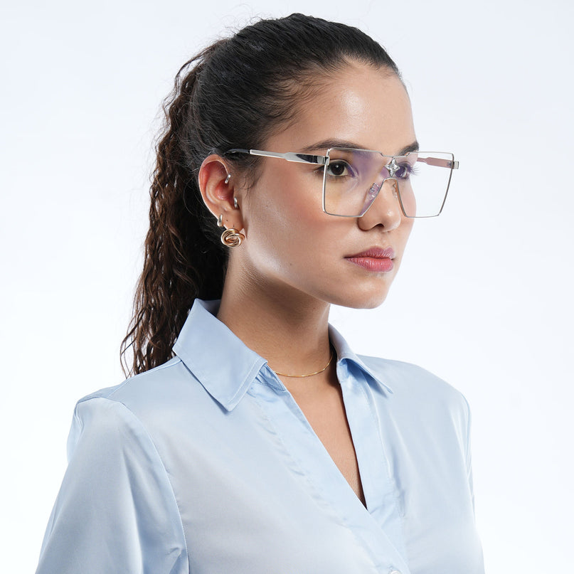 Voyage Silver Wayfarer Eyeglasses for Men & Women - MG5159-C1