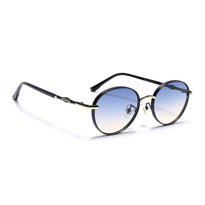 Shadow | Black & Gloden Round Sunglasses | Blue & Clear Lens - MG6729