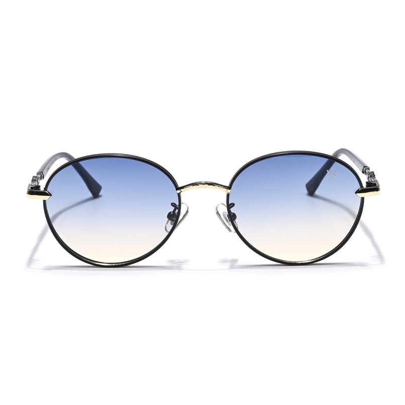 Shadow | Black & Gloden Round Sunglasses | Blue & Clear Lens - MG6729
