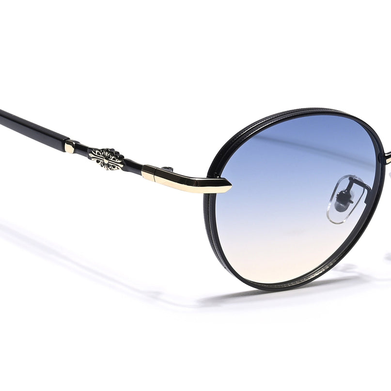 Shadow | Black & Gloden Round Sunglasses | Blue & Clear Lens - MG6729
