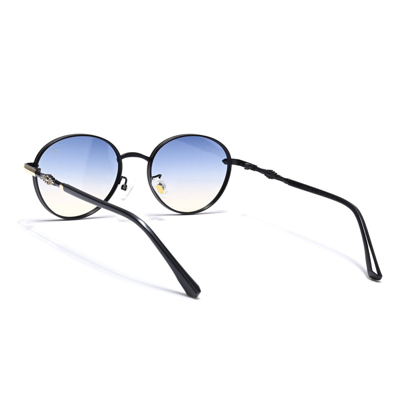 Shadow | Black & Gloden Round Sunglasses | Blue & Clear Lens - MG6729