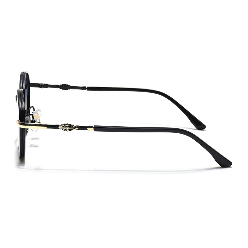 Shadow | Black & Gloden Round Sunglasses | Blue & Clear Lens - MG6729
