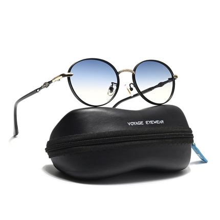 Shadow | Black & Gloden Round Sunglasses | Blue & Clear Lens - MG6729
