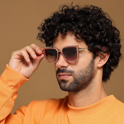 Cateye Sunglasses (Brown & Pink Lens | Golden & Nude Frame - MG6018)