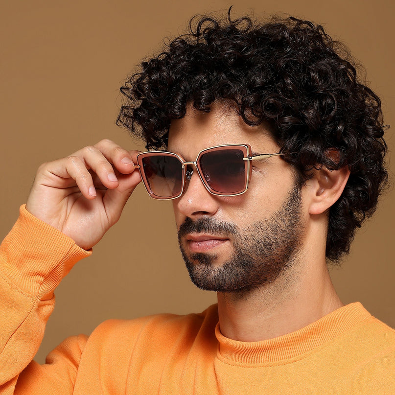 Cateye Sunglasses (Brown & Pink Lens | Golden & Nude Frame - MG6018)