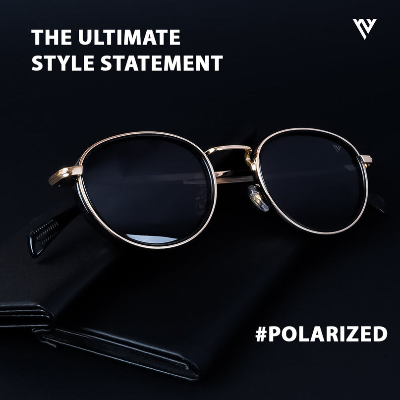 Captain | Gold And Black Round Polarized Sunglasses - PMG3981