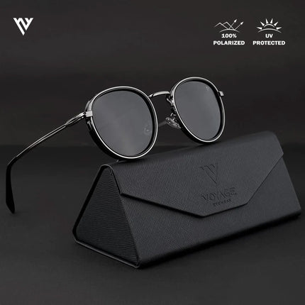 Captain |  Black and Silver Round Polarized Sunglasses - PMG3982