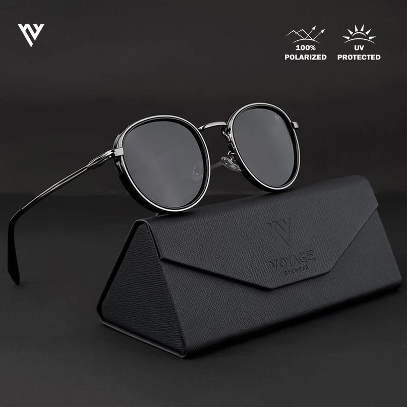 Captain |  Black and Silver Round Polarized Sunglasses - PMG3982