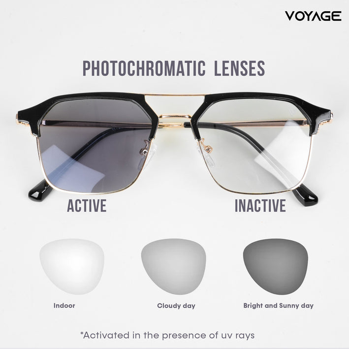 Voyage photochromic Golden & Black Wayfarer Eyeglasses for Men & Women - MG5075-C1
