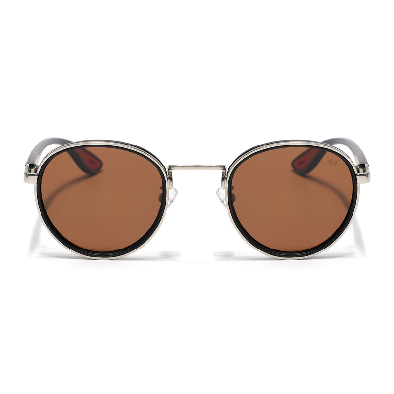 Pilot | Silver Round Polarized Sunglasses | Brown Lens  - PMG6674
