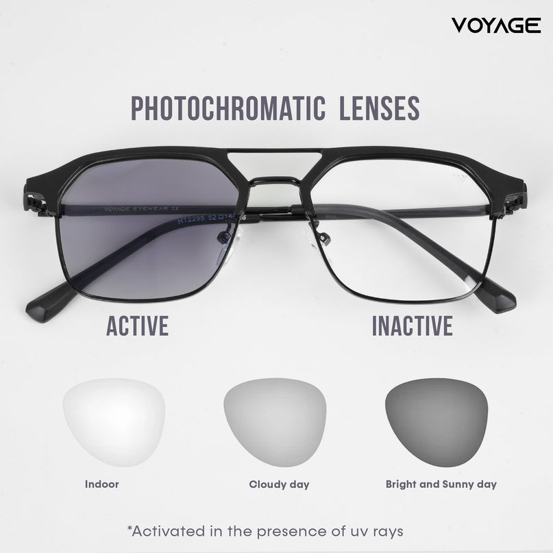Voyage photochromic Black Wayfarer Eyeglasses for Men & Women - MG5077-C3