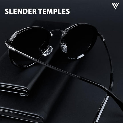 Captain |  Black and Silver Round Polarized Sunglasses - PMG3982