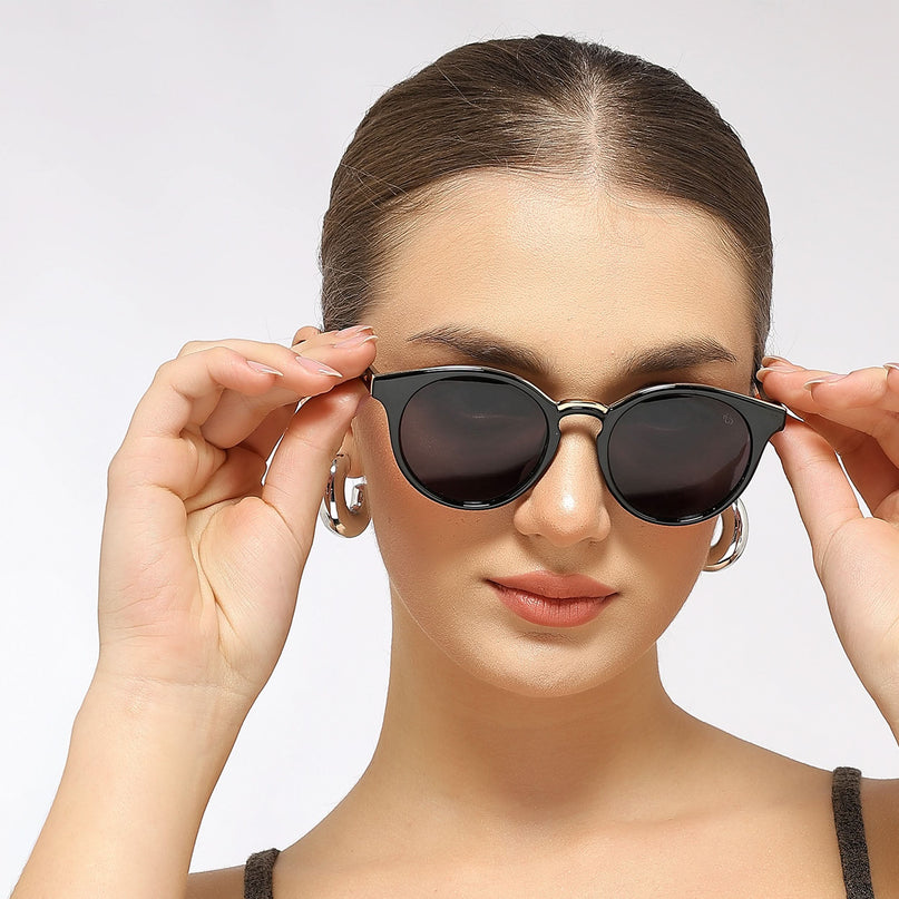 Eyejack Black & Golden Cateye Sunglasses for Women (30101CL885)