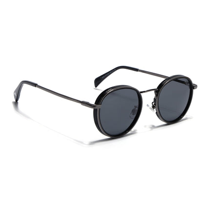 Captain |  Black and Silver Round Polarized Sunglasses - PMG3982
