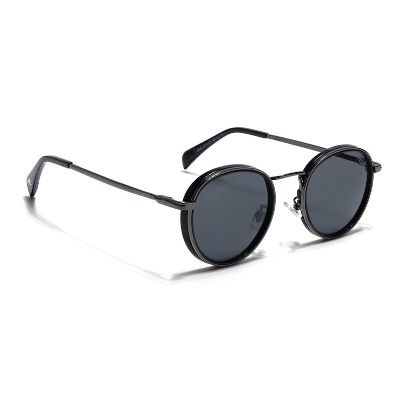 Captain |  Black and Silver Round Polarized Sunglasses - PMG3982