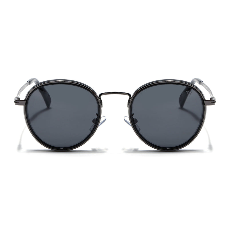Captain |  Black and Silver Round Polarized Sunglasses - PMG3982