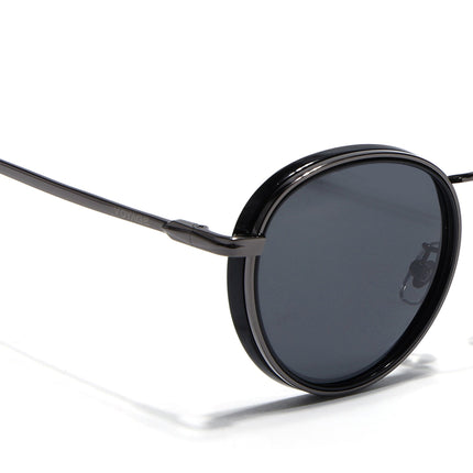 Captain |  Black and Silver Round Polarized Sunglasses - PMG3982