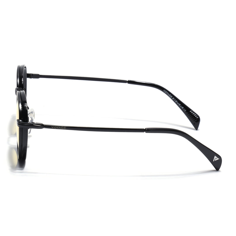 Round Polarized Sunglasses for Men & Women (Yellow Lens | Black Frame - PMG7251)