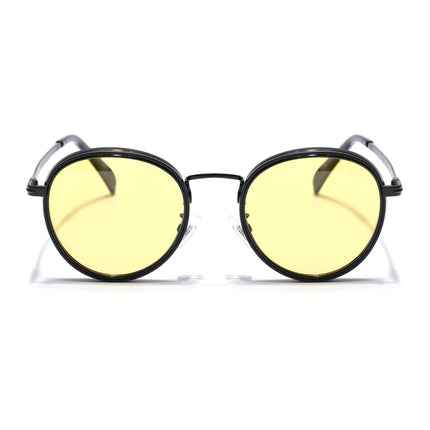 Round Polarized Sunglasses for Men & Women (Yellow Lens | Black Frame - PMG7251)