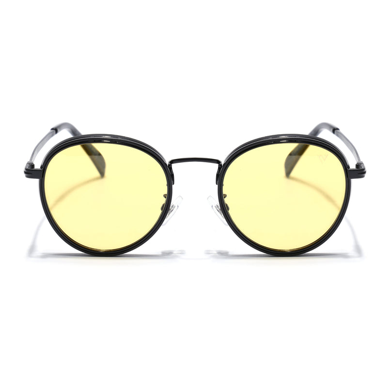 Round Polarized Sunglasses for Men & Women (Yellow Lens | Black Frame - PMG7251)