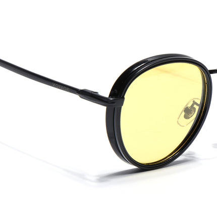 Round Polarized Sunglasses for Men & Women (Yellow Lens | Black Frame - PMG7251)