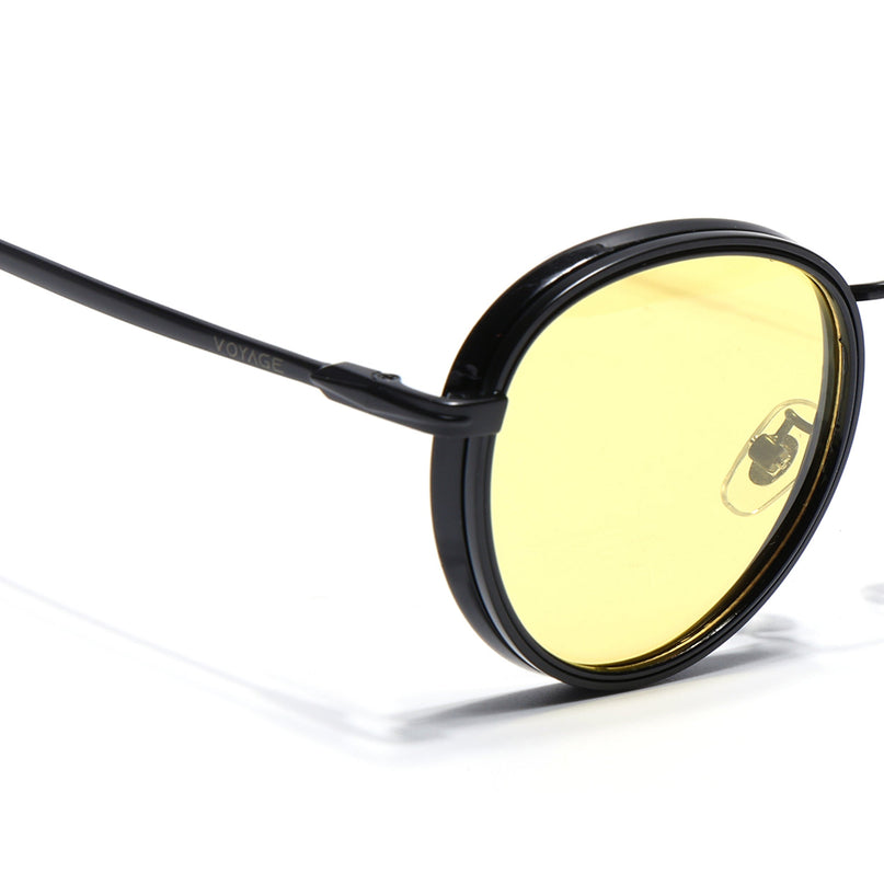 Round Polarized Sunglasses for Men & Women (Yellow Lens | Black Frame - PMG7251)