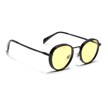 Round Polarized Sunglasses for Men & Women (Yellow Lens | Black Frame - PMG7251)