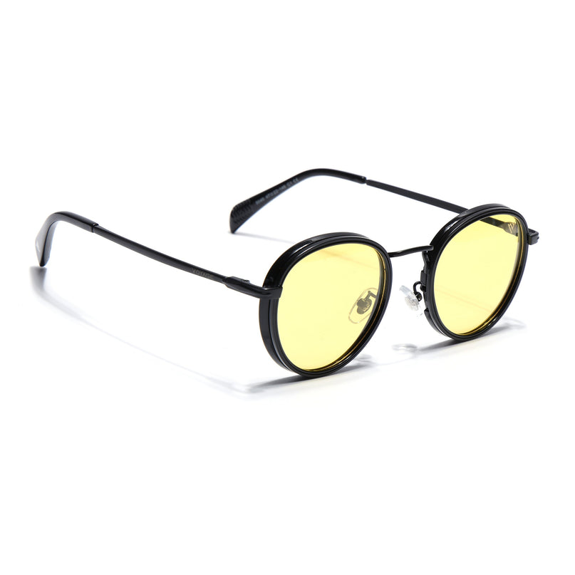 Round Polarized Sunglasses for Men & Women (Yellow Lens | Black Frame - PMG7251)