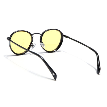 Round Polarized Sunglasses for Men & Women (Yellow Lens | Black Frame - PMG7251)