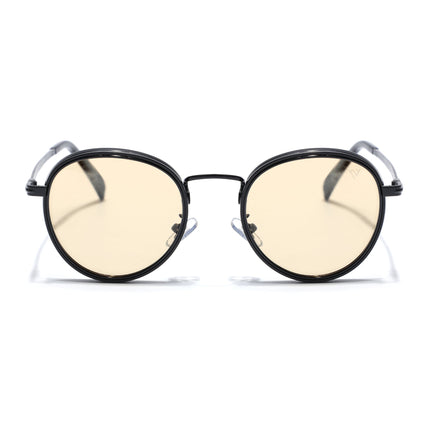 Round Polarized Sunglasses for Men & Women (Light Yellow Lens | Black Frame - PMG7252)